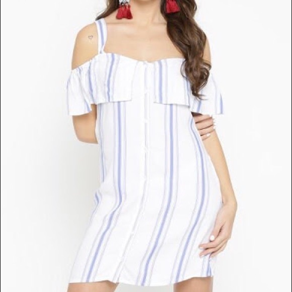 White linen dress, OFF THE SHOULDER PRAIRIE DRESS, S - Picture 1 of 4